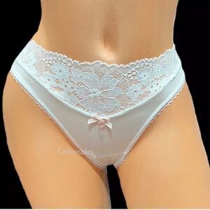 Victorias Secret Body Supersoft Satiny floral Lace waist Thong panty White